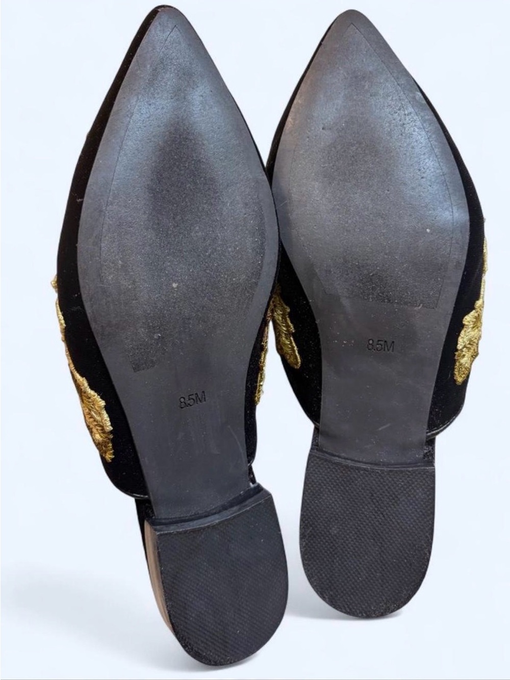 Jeffrey Campbell Black Velvet Pointed Mules with Gold & Teal Floral Embroidery - Picture 5 of 5